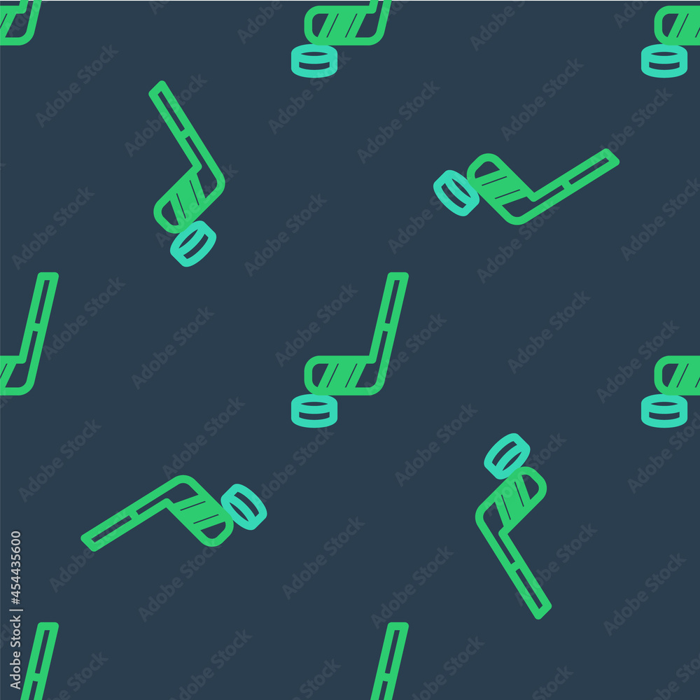 Line Ice hockey stick and puck icon isolated seamless pattern on blue background. Vector Line Ice hockey stick and puck icon isolated seamless pattern on blue background. Vector