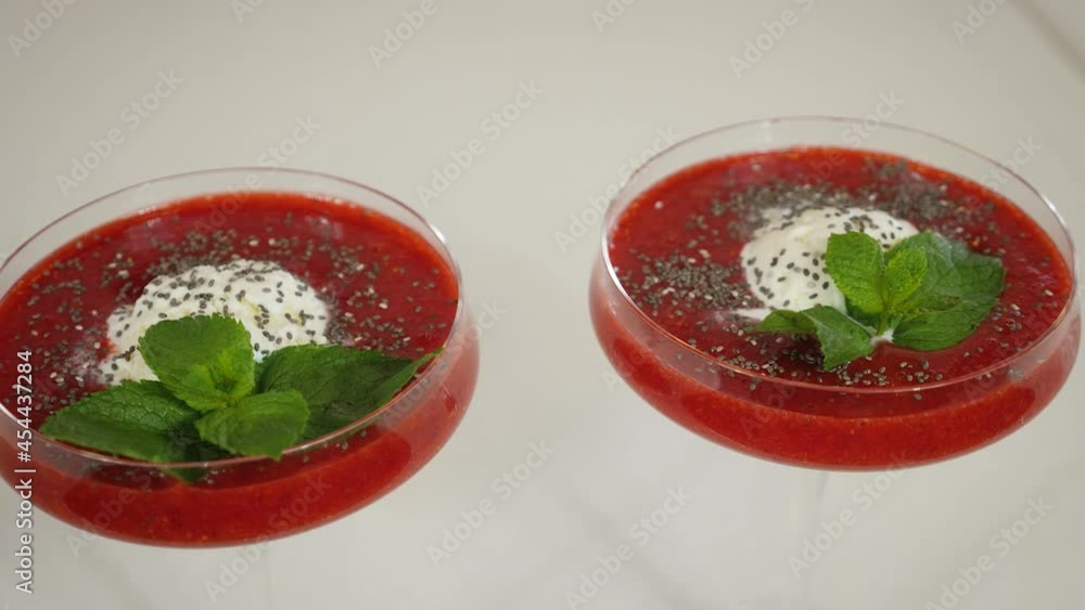 light summer dessert with strawberries, sugar syrup and ice cream light summer dessert with strawberries, sugar syrup and ice cream