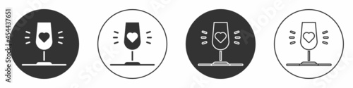 Black Wine glass icon isolated on white background. Wineglass sign. Favorite wine. Circle button. Vector