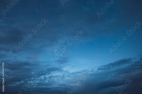 blue evening sky with dark clouds.