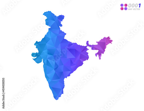 Vector India map colorful polygon triangle mosaic with white background. style gradient.