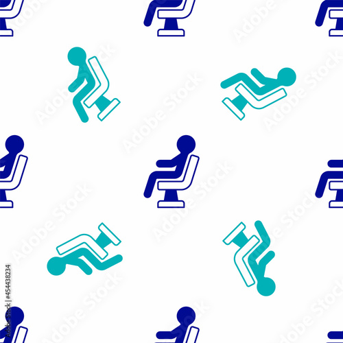 Blue Human waiting in airport terminal icon isolated seamless pattern on white background. Vector