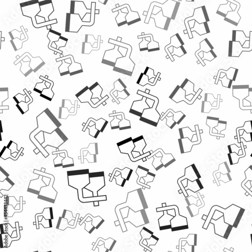 Black Traditional brewing vessels in brewery icon isolated seamless pattern on white background. Beer brewing process. Distillery plant, brewery. Vector