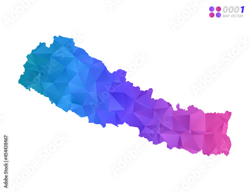 Vector Nepal map colorful polygon triangle mosaic with white background. style gradient.
