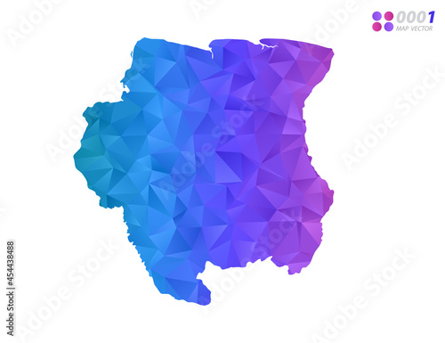 Vector Suriname map colorful polygon triangle mosaic with white background. style gradient.
