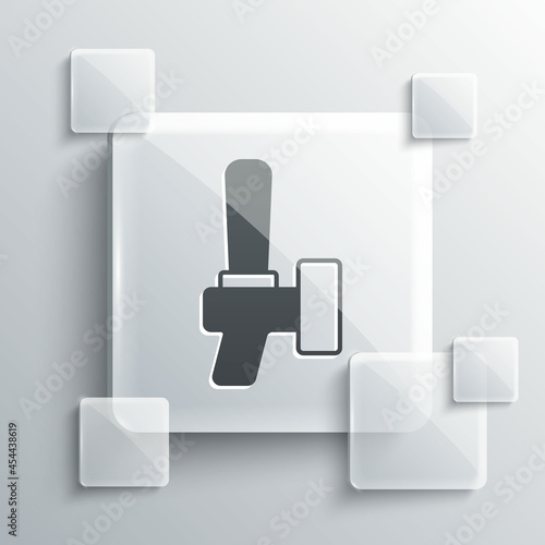 Grey Beer tap icon isolated on grey background. Square glass panels. Vector