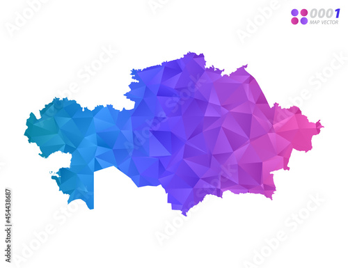 Vector Kazakhstan map colorful polygon triangle mosaic with white background. style gradient.