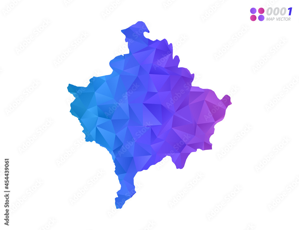 Vector Kosovo map colorful polygon triangle mosaic with white background. style gradient.