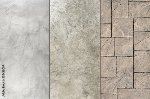 Slika na platnu Microcement Polished concrete and stamped concrete compare, different textures a