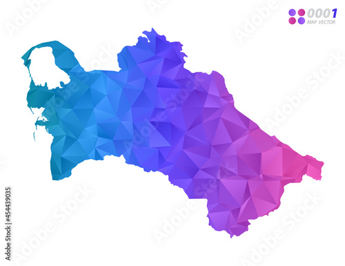 Vector Turkmenistan map colorful polygon triangle mosaic with white background. style gradient.