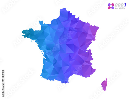 Vector France map colorful polygon triangle mosaic with white background. style gradient.