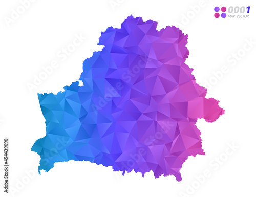 Vector Belarus map colorful polygon triangle mosaic with white background. style gradient.