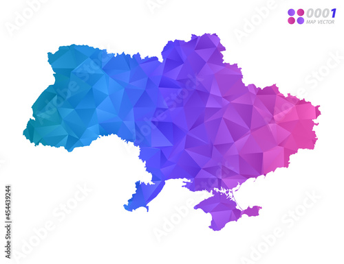 Vector Ukraine map colorful polygon triangle mosaic with white background. style gradient.