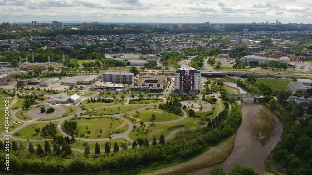 Aerial view of St. Charles River in Quebec City from drone Aerial view of St. Charles River in Quebec City from drone