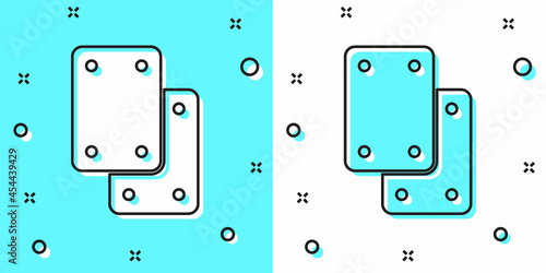 Black line Knee pads icon isolated on green and white background. Extreme sport. Skateboarding, bicycle, roller skating protective gear. Random dynamic shapes. Vector