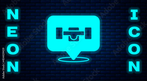 Glowing neon Skateboard wheel icon isolated on brick wall background. Skateboard suspension. Skate wheel. Vector