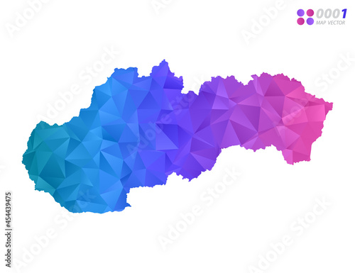 Vector Slovakia map colorful polygon triangle mosaic with white background. style gradient.