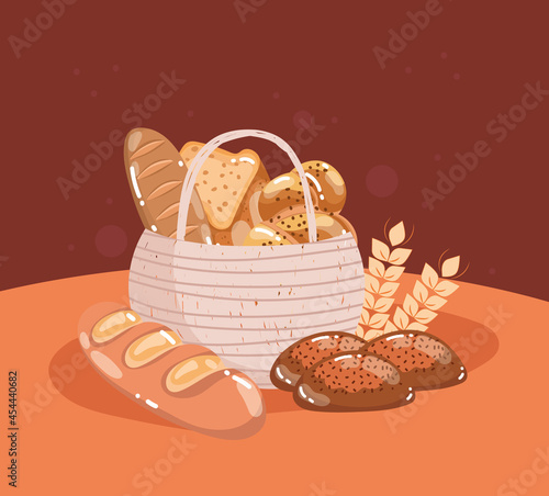 breads in wicker basket