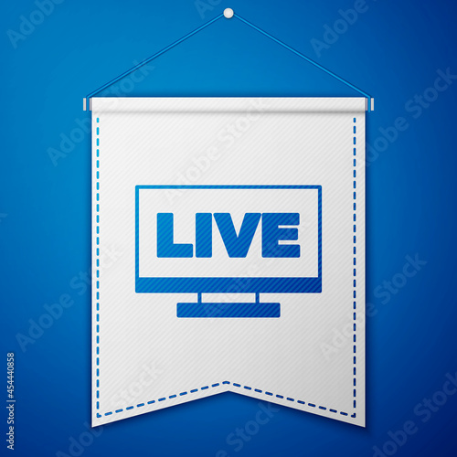 Blue Live streaming online videogame play icon isolated on blue background. White pennant template. Vector