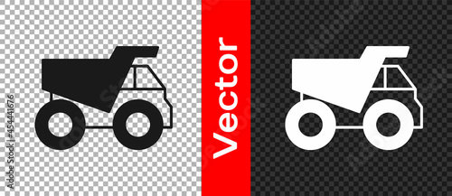 Black Mining dump truck icon isolated on transparent background. Vector