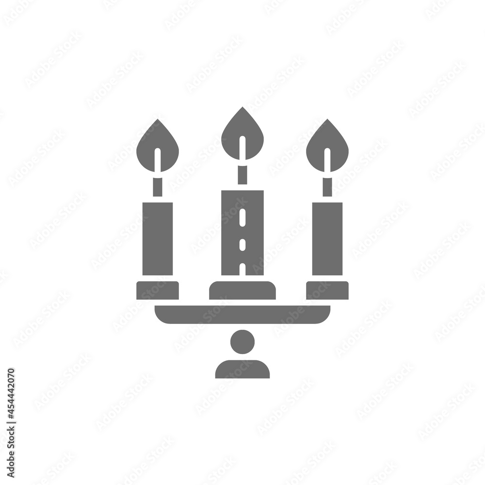 Candlestick, chandelier with candles grey icon. Isolated on white background Candlestick, chandelier with candles grey icon. Isolated on white background
