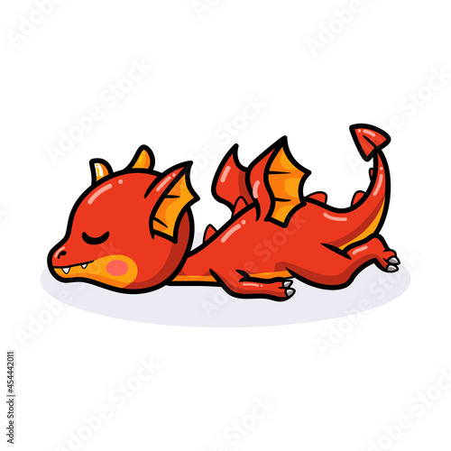 Cute red little dragon cartoon sleeping