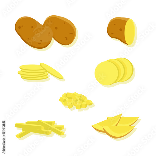 Illustration of sliced and chopped potato