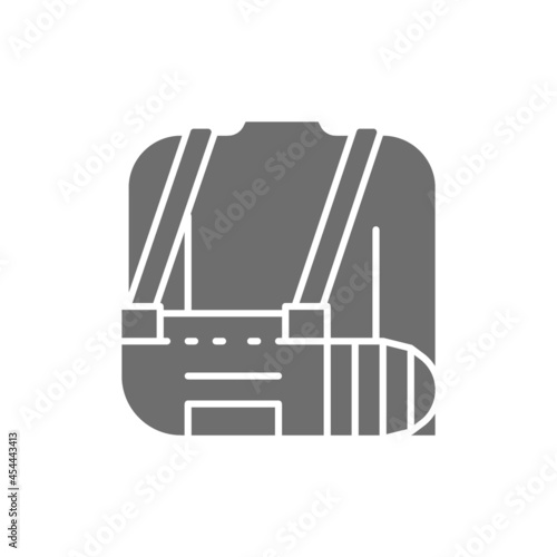 Broken arm, bandage, injured man grey icon.