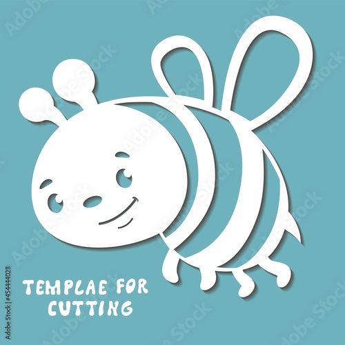 Template for laser cutting, wood carving, paper cut. Silhouettes for cutting. Bee vector stencil