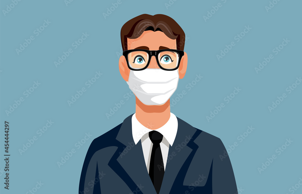 Businessman Wearing Glasses and Medical Face Mask Vector Cartoon