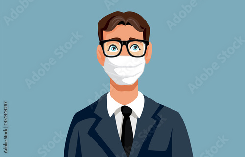 Businessman Wearing Glasses and Medical Face Mask Vector Cartoon
