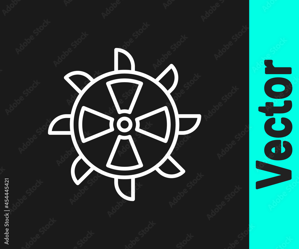 White line Bucket wheel excavator icon isolated on black background. Vector White line Bucket wheel excavator icon isolated on black background. Vector