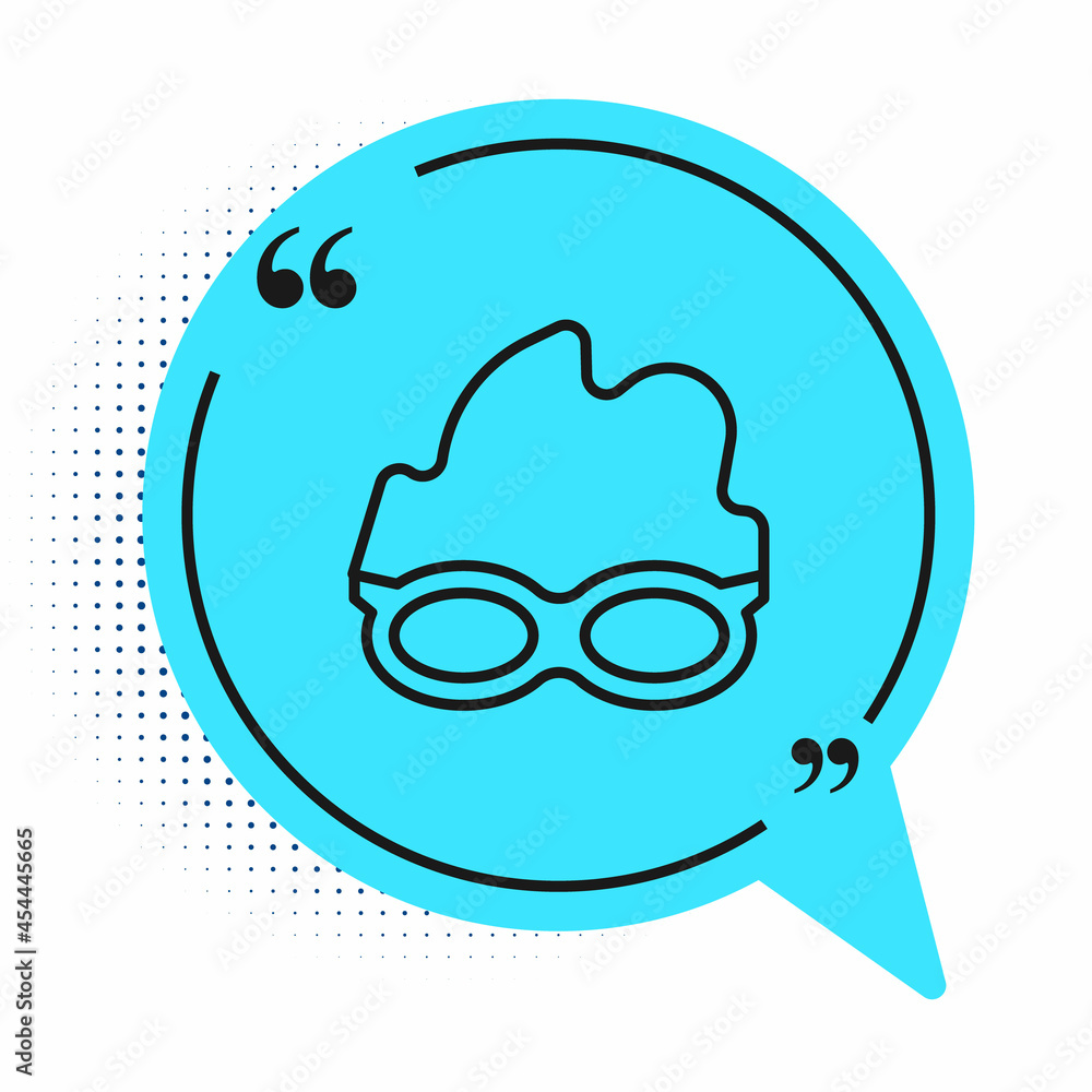 Black line Glasses for swimming icon isolated on white background. Swimming goggles. Diving underwater equipment. Blue speech bubble symbol. Vector Black line Glasses for swimming icon isolated on white background. Swimming goggles. Diving underwater equipment. Blue speech bubble symbol. Vector
