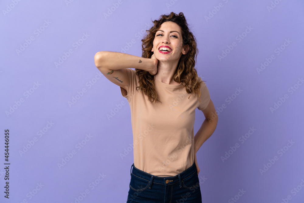 Young caucasian woman isolated on purple background laughing Young caucasian woman isolated on purple background laughing