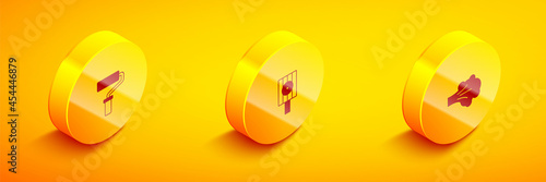 Set Isometric Paint roller brush, Spray can nozzle cap and spray icon. Vector