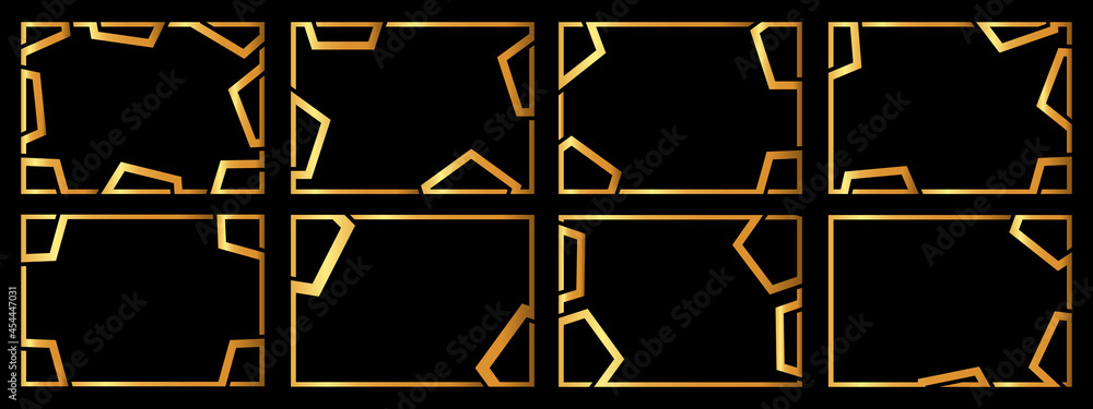 Naklejka premium A set of eight gold frames. Frames of an unusual shape.