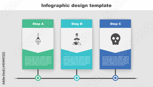 Set Magic stone, Sword in the and Skull. Business infographic template. Vector