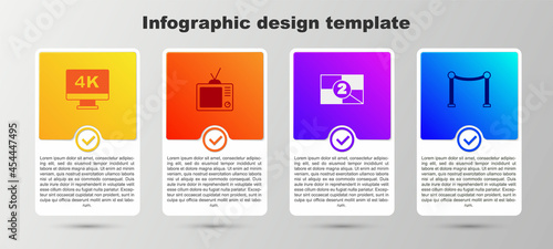 Set Screen tv with 4k, Retro, Old film movie countdown frame and Rope barrier. Business infographic template. Vector