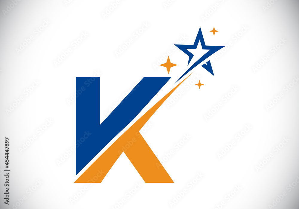 Initial K monogram letter alphabet with swoosh and star logo icon. Abstract star logo sign symbol design. Modern vector logo for business and company identity. Initial K monogram letter alphabet with swoosh and star logo icon. Abstract star logo sign symbol design. Modern vector logo for business and company identity.