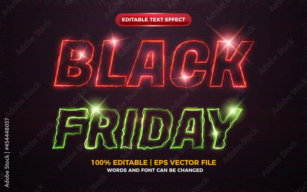 black friday electric Neon light glow shiny bold editable text effect