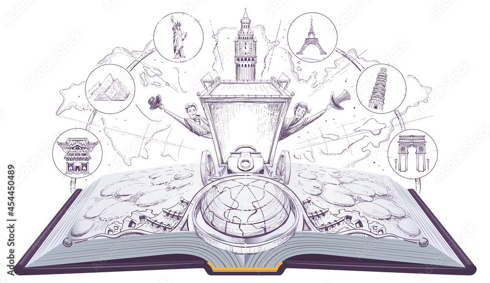 Αυτοκόλλητο Travel around the world in 80 days open book