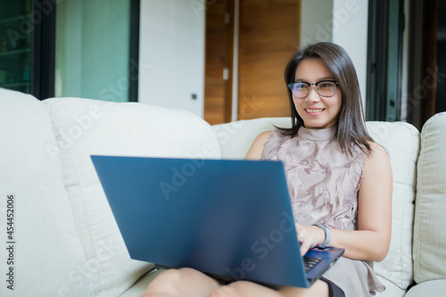 girl use laptop for work,home office, stay at home
