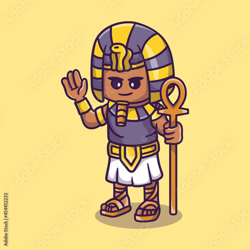 cute pharaoh holding stick and waving hand