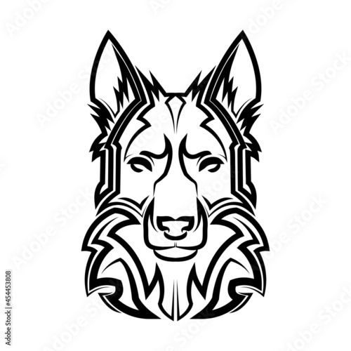 Black and white line art of german shepherd dog head. Good use for symbol, mascot, icon, avatar, tattoo, T Shirt design, logo or any design