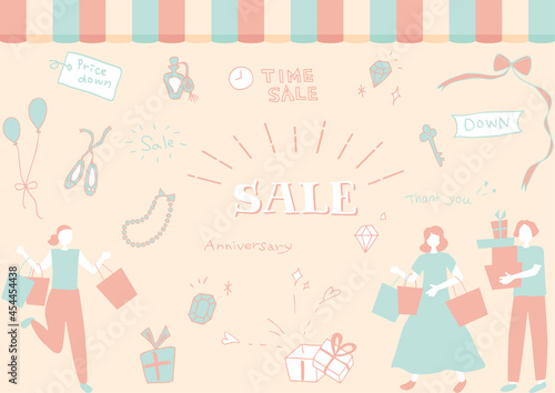 ショッピング　セール　可愛らしい手描き素材集