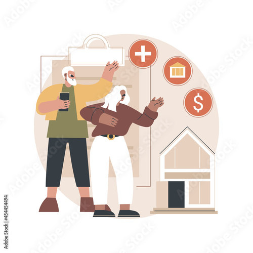 Retirement estate planning abstract concept vector illustration. Retirement living residence, estate planning, inheritance management, financial advisor and lawyer services abstract metaphor.