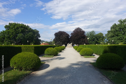 The Castle Garden with green grass and garden view during summer, located in Český Krumlov (Cesky Krumlov), The Baroque castle gardens, creates an integral part of the entire castle complex