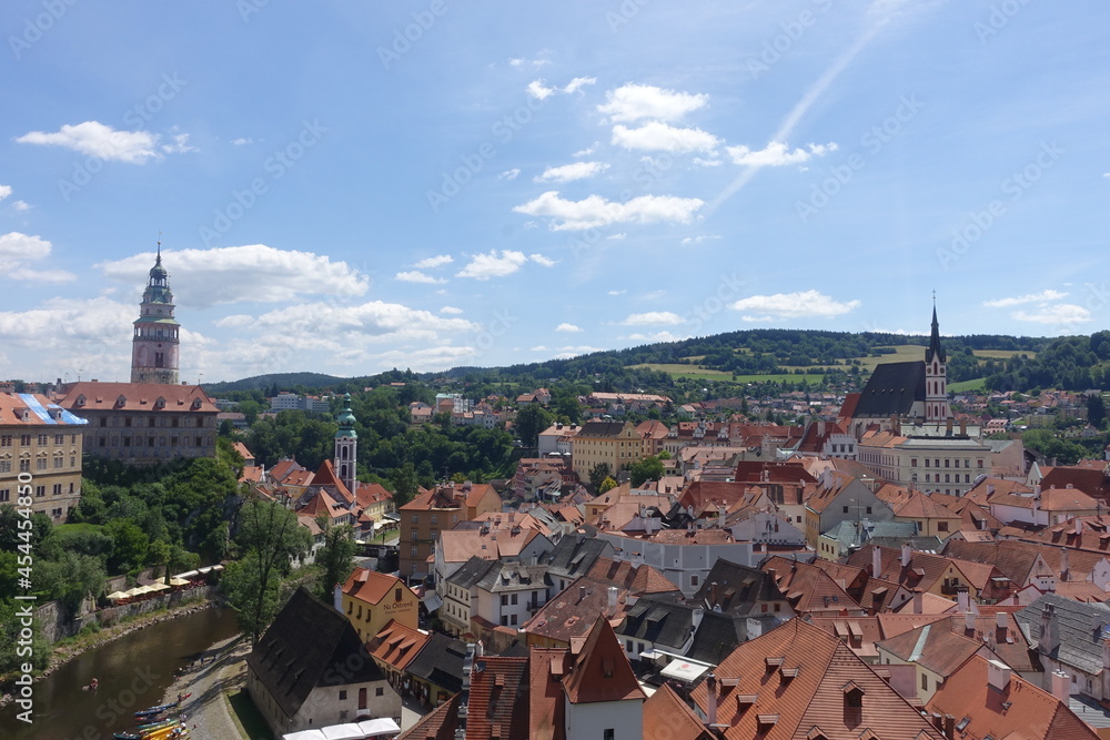Town view with red roofs during summer in Český Krumlov (Cesky Krumlov), a town in the South Bohemian Region, Czech Republic, a UNESCO World Heritage Site, Gothic, Renaissance, Baro