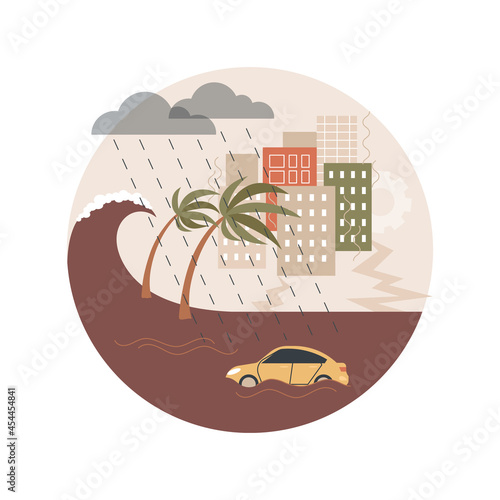 Flood abstract concept vector illustration. Natural disaster, water flow, heavy rainfall, tropical cyclone and tsunami, overflowing lake, water contamination, climate change abstract metaphor.