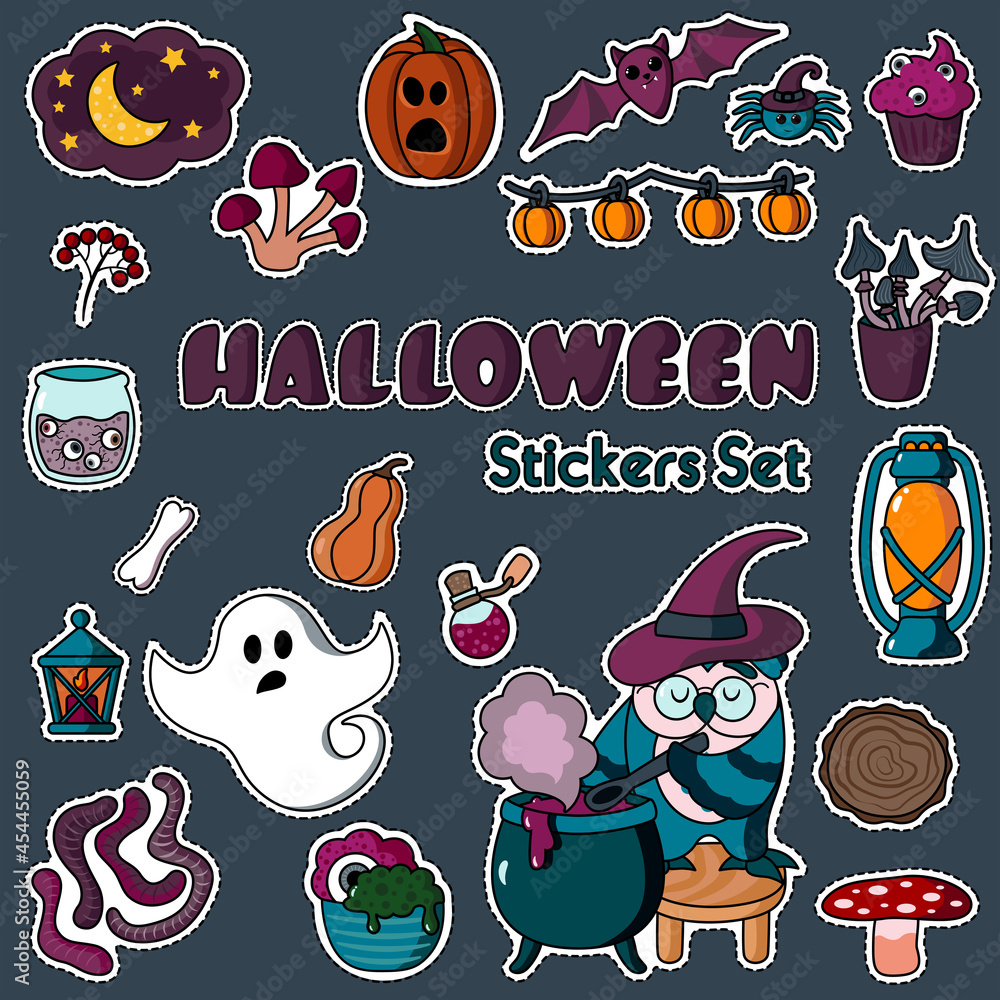 Halloween vector cute stickers set Halloween vector cute stickers set